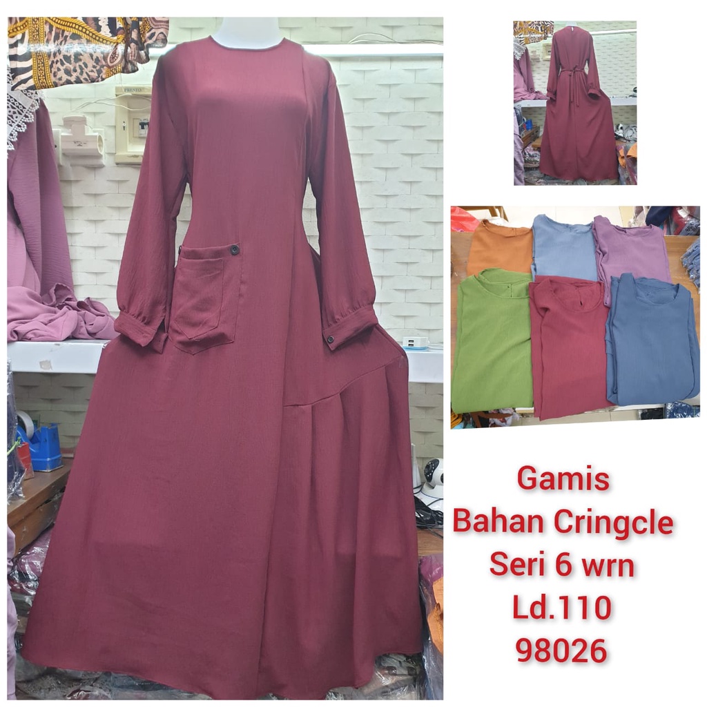 Gamis Premium Bahan Crinkle Model Saku Seri 6 Warna / Pakaian Muslimah Wanita / GAMIS CRINKLE