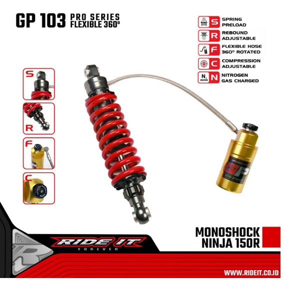 Shock Ride It GP 103 Pro Series Flexible Derajat 265mm 360mm 315mm Ninja 150 RR