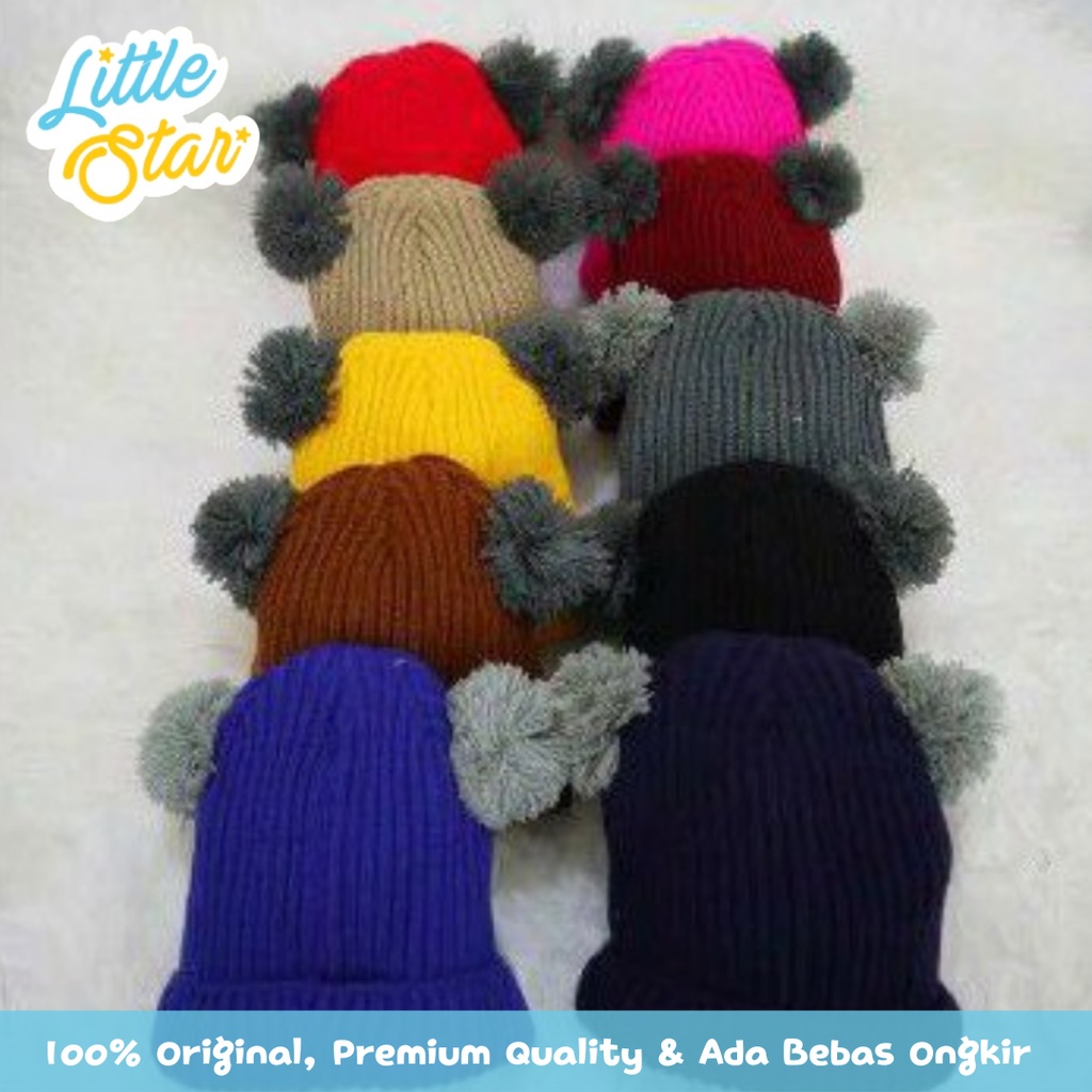 Topi Rajut Kupluk Bayi Pom Pom Polos Premium Anak Baby Laki Perempuan