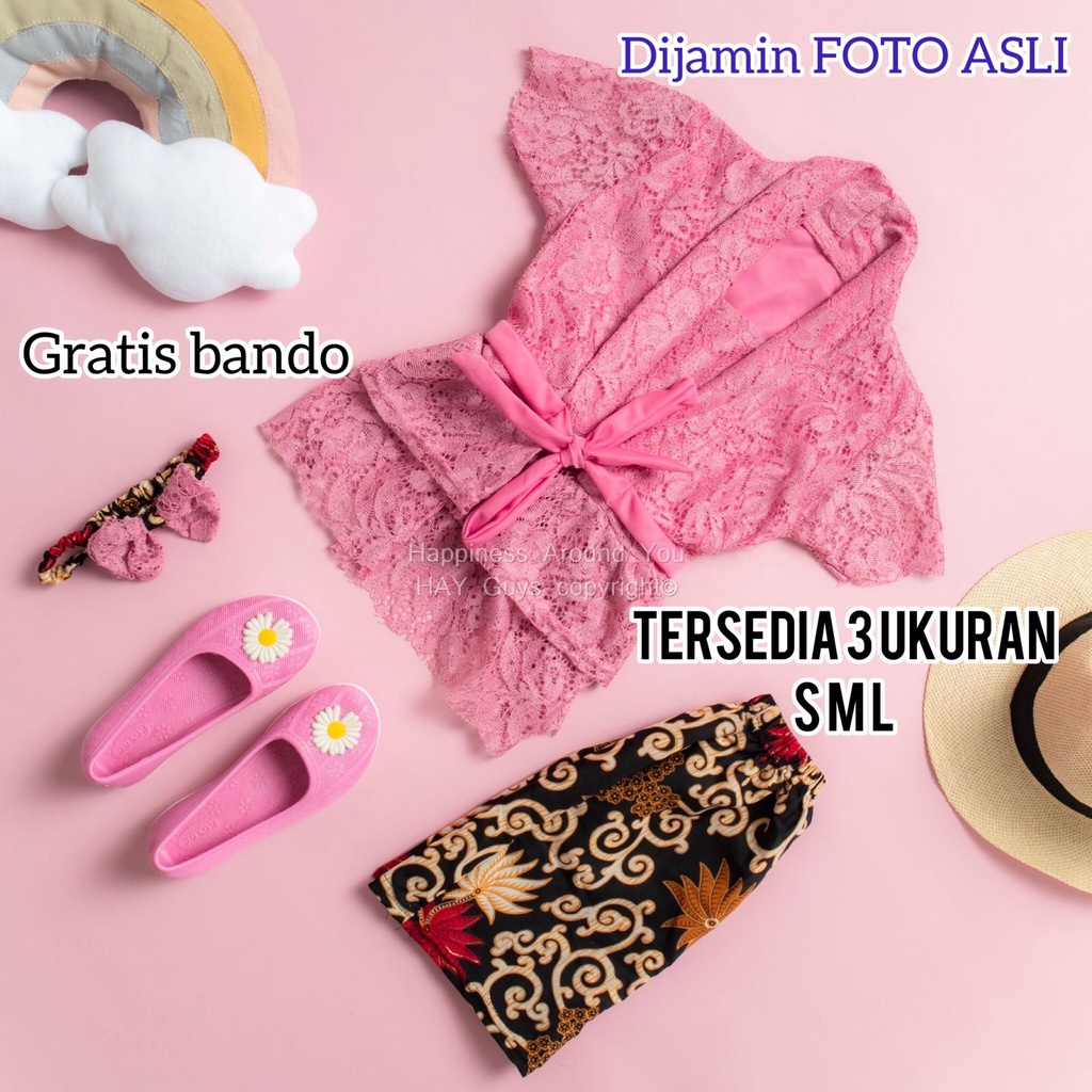 Set Kebaya Anak Perempuan GRATIS BANDO (FOTO ASLI ) Baju Kebaya Brokat Modern Rok Batik Kutu Baru Ba