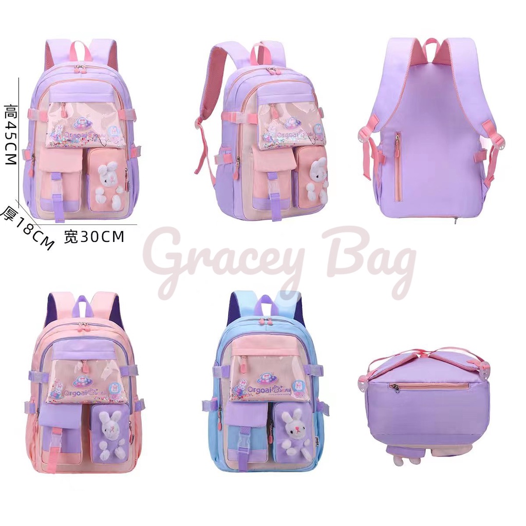 GB-9871 Tas Ransel Sekolah Anak Perempuan Import Plus Rain Cover (Bukan Bukaan Kulkas)