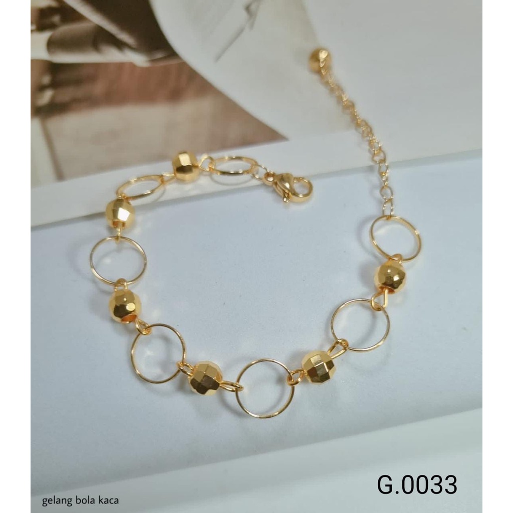 GELANG TANGAN BOLA KACA PERHIASAN IMITASI LAPIS EMAS G.0033