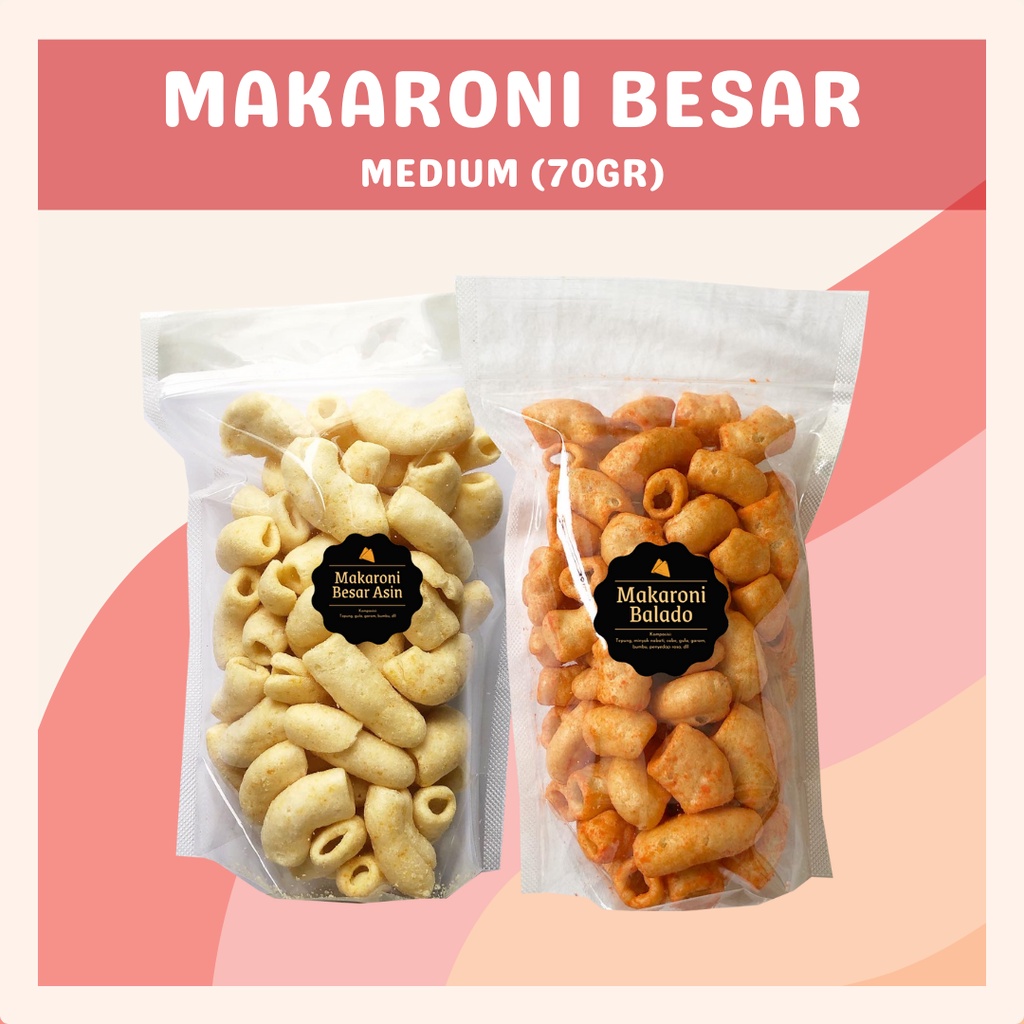 [DELISH SNACKS] Makaroni Besar Asin / Balado (M) 70gr / Snack Cemilan Camilan Murah / Asin Gurih Pedas