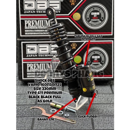 Shock DBS 611 Premium shockbreaker tabung bawah metic dumper single shock330mm baet vario 150 vario125 xrider