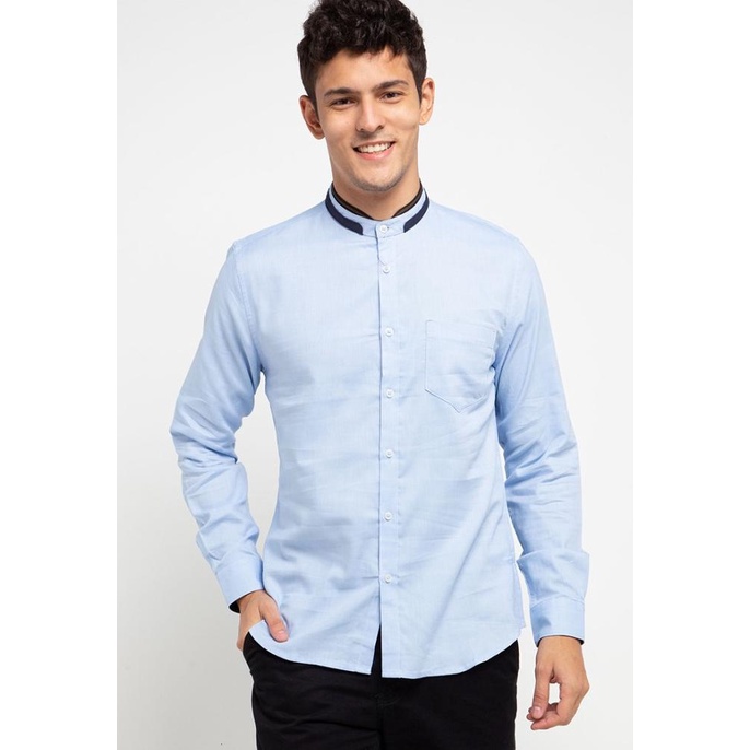 BISA COD MOC TACHER-BLUE Kemeja Pria Lengan Panjang Slim Fit /BAJU KOKO PRIA/BAJU KOKO DEWASA/BAJU K