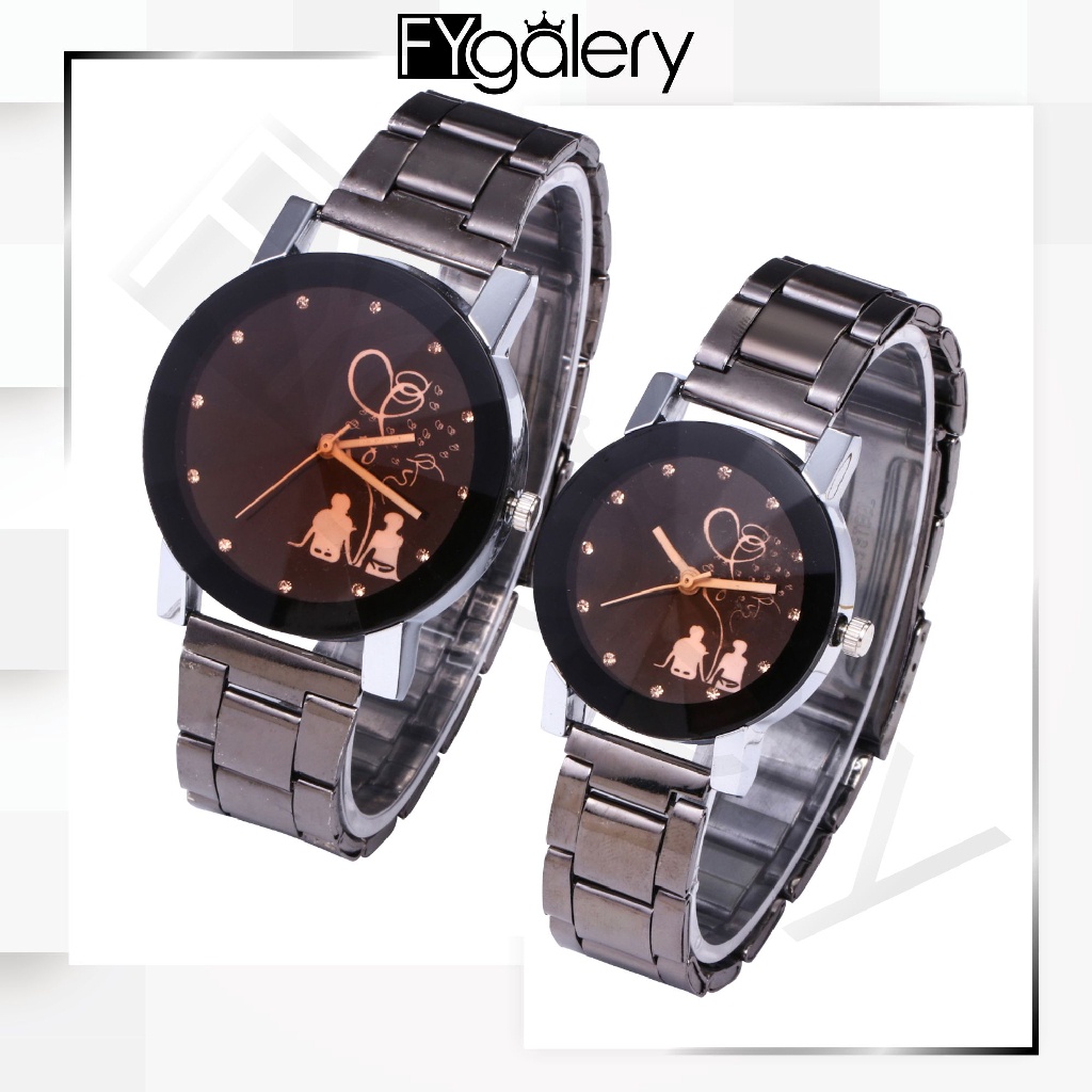 FYGALERY J124 Jam Tangan Rantai Pria Jam Analog Couple Stainless Steel