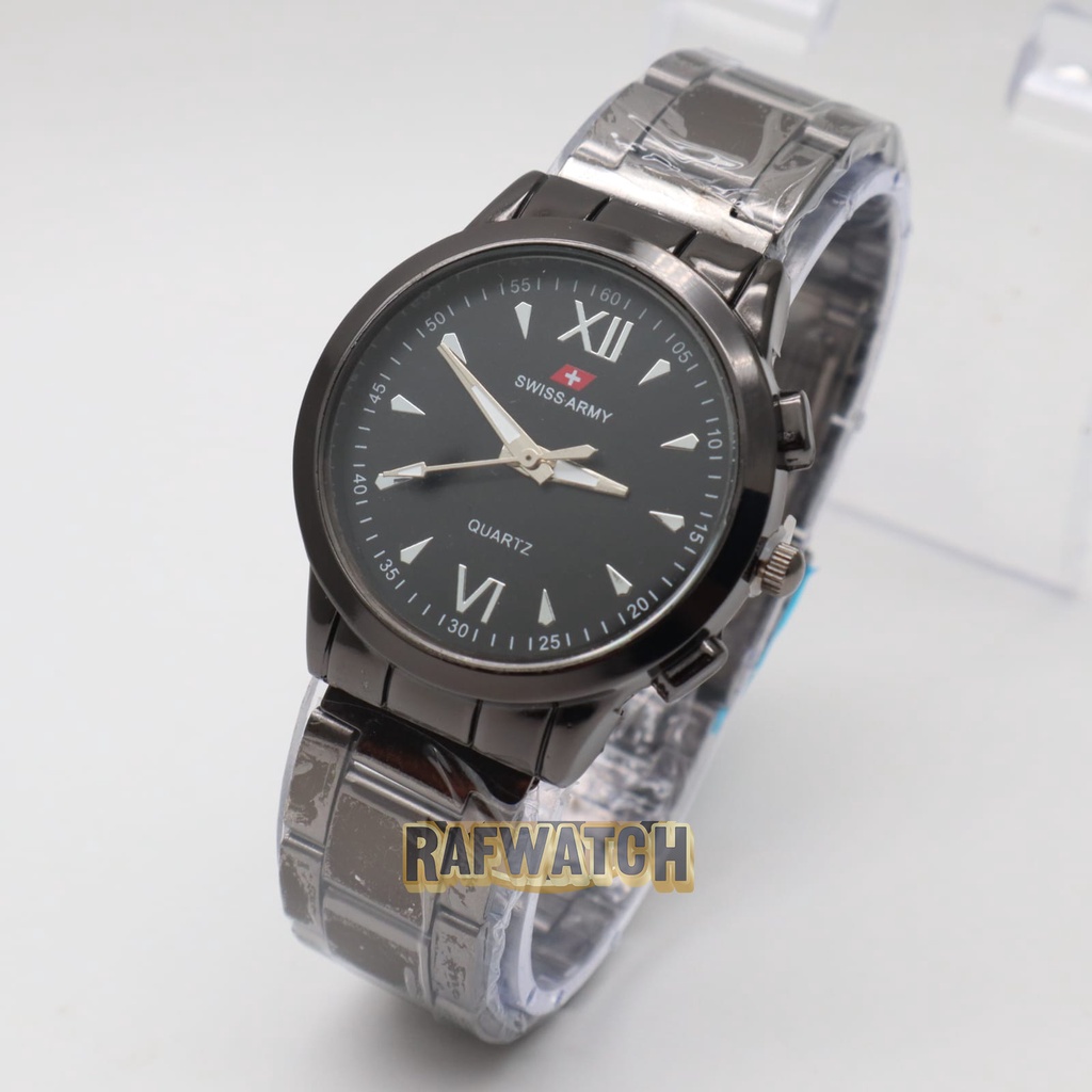 Jam Tangan Pasangan Pria Wanita Analog Casual Rantai Stainless Hitam Silver RPA1