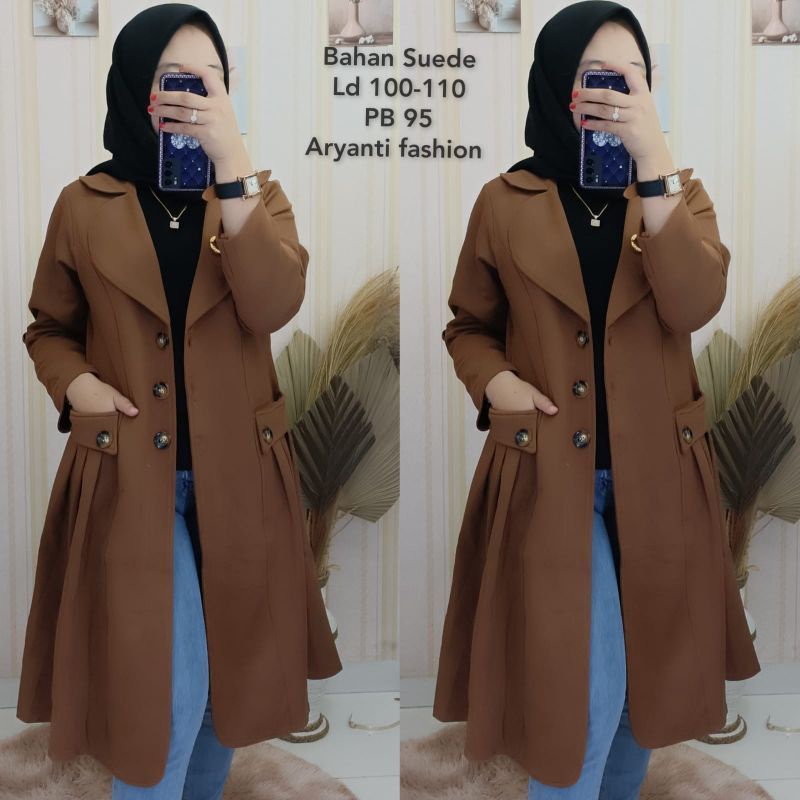 long blazer wanita suede polos import