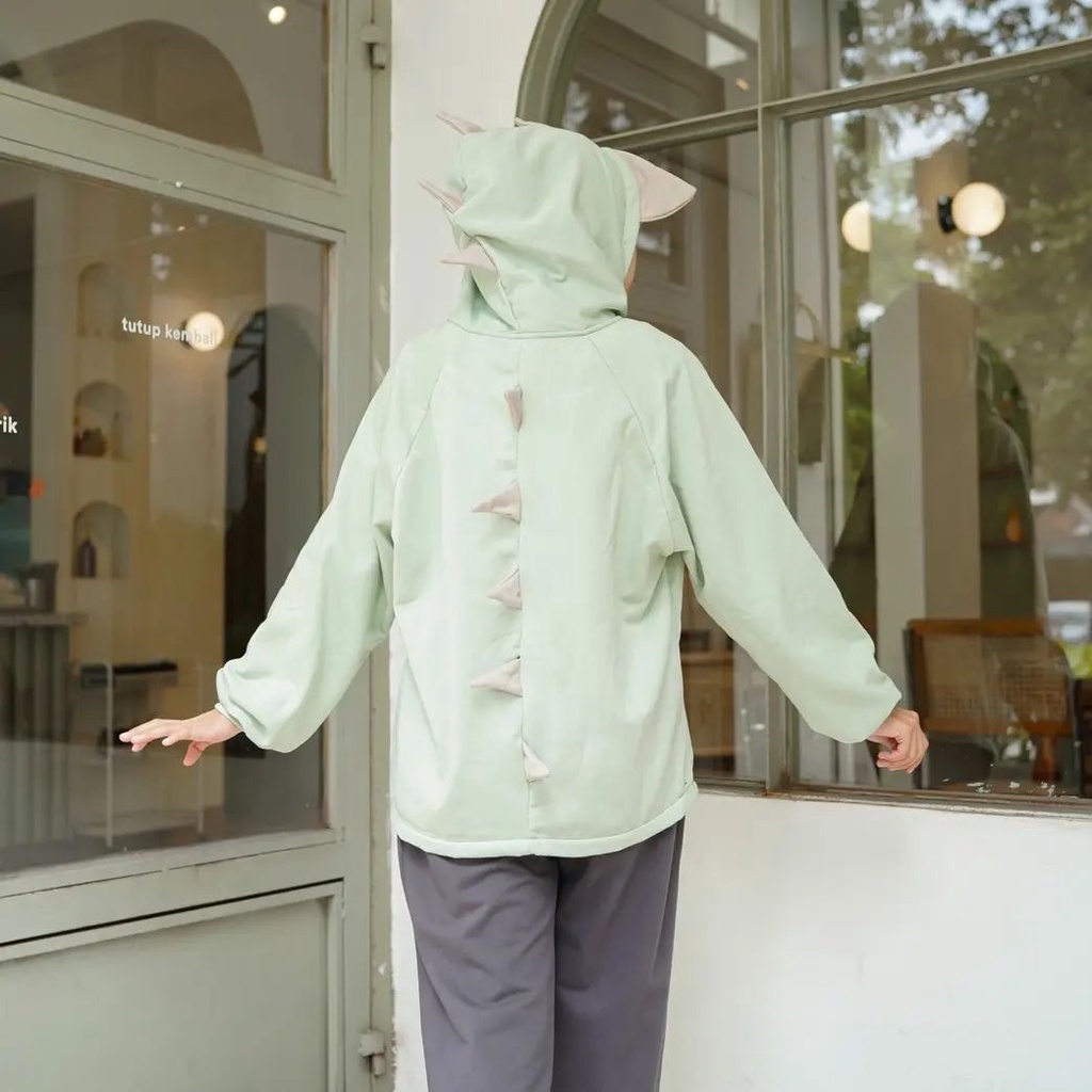 [CYC | COD] REALPICT | Outwear Dino Cute Hoodie Oversize | Fleece Apl. Kancing Sweater Wanita Trendy Murah