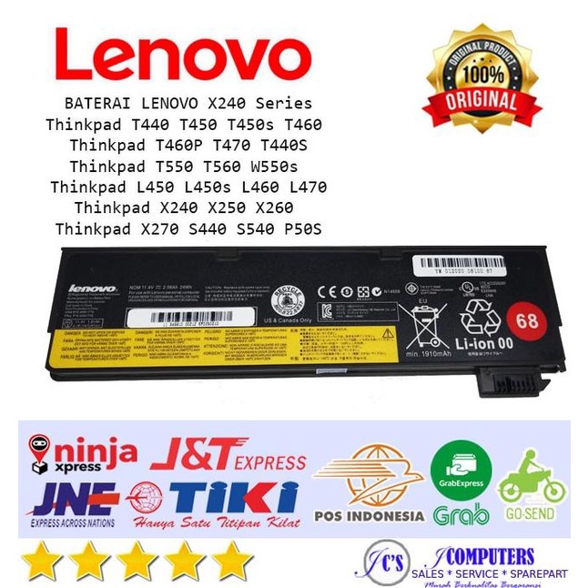 Baterai Lenovo Thinkpad X240 X250 X260 X270 3 Cell Slim Original