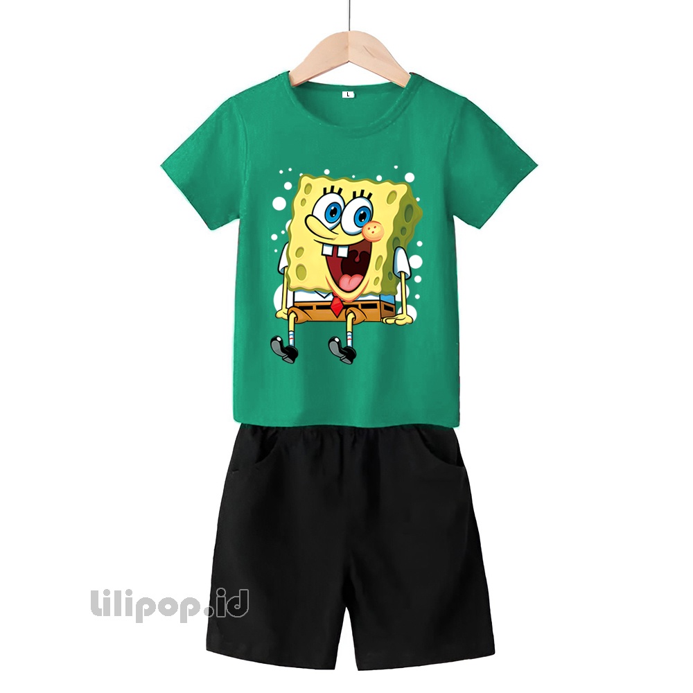 Baju Anak Stelan Kaos 3/4 sponge bob Cowok Cewek  Usia 2 - 7 Tahun Celana Pendek Harian