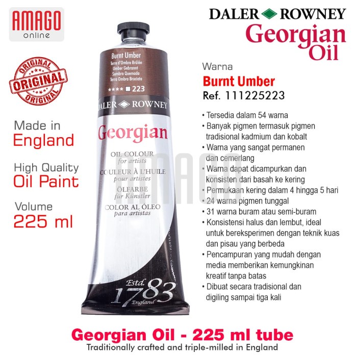 

DALER-ROWNEY - GEORGIAN OIL PAINT 225 ml - BURNT UMBER - 111225223