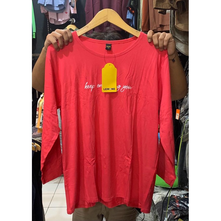 KAOS JUMBO CEWEK LENGAN PANJANG LEMONE SIZE 3XL, 4XL dan 5XL/ KAOS JUMBO WANITA LENGAN PANJANG