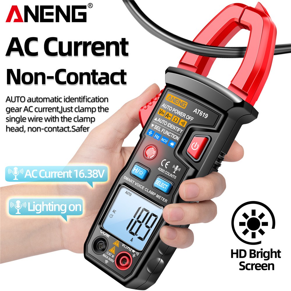 ANENG Digital Clamp Meter Voltage Tester Voice Broadcast 4000 Count - AT619 - Black/Red