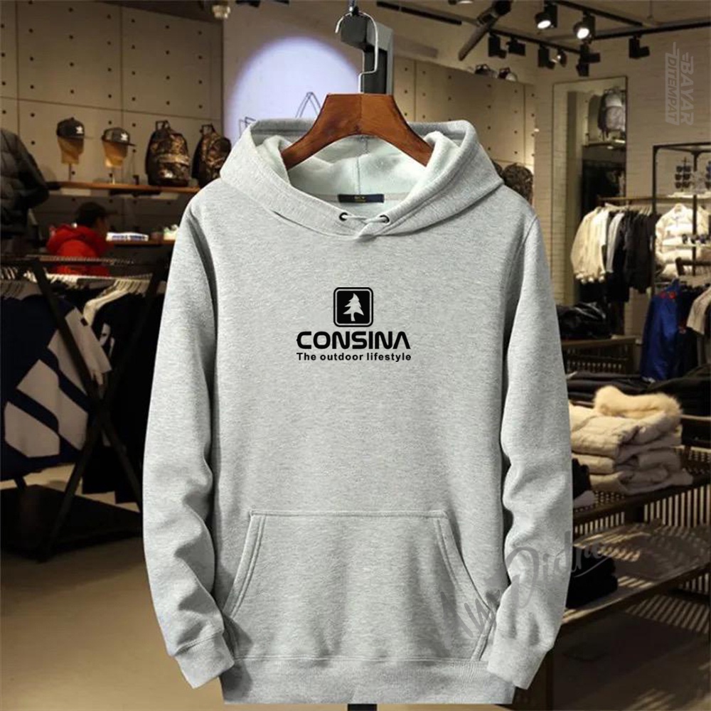 COD Hoodie Distro Consina 01 Text Hitam Premium Quality Sweater Tulisan Jaket Cewek/ Cowok Kata-Kata Hoodie Sablon