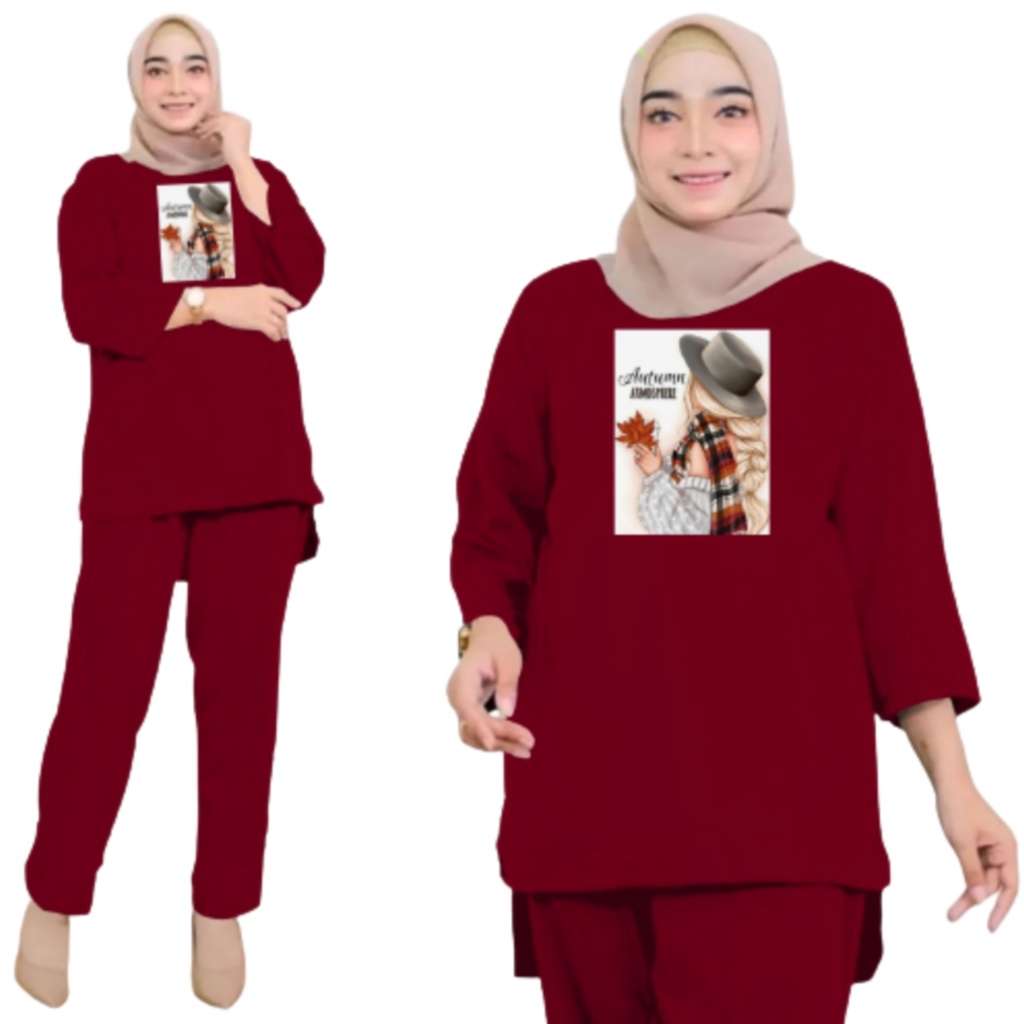 Setelan Kaos Wanita Dewasa Oversize Ld 130 cm Terbaru 2023 Viral Gambar DTF Bahan Kaos Babyterry Tangan 3/4 dan Celana Panjang One Set Wanita Dewasa Jumbo Kekinian Atasan Baju Wanita Dewasa Big Size Stelan Baju Wanita Santai Autumn Atmosphere