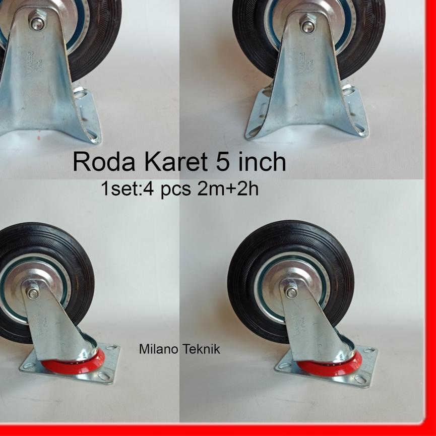 ➻ Roda troli 5"(2H+2M) roda karet etalase trolley gerobak 5 inch ▼
