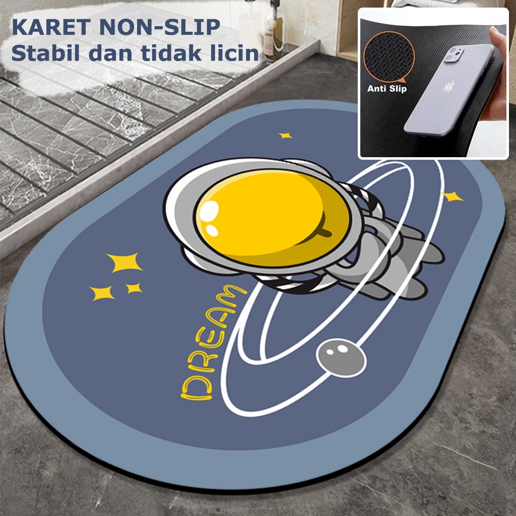 Terbaru Keset Lantai Dapur Oval Motif Cute Lucu Keset Lantai Kaki Keset Kamar Mandi Ukuran 40cm X 60cm Bahan Diatomite &amp; Paper Fiber Dekorasi Rumah D2A2