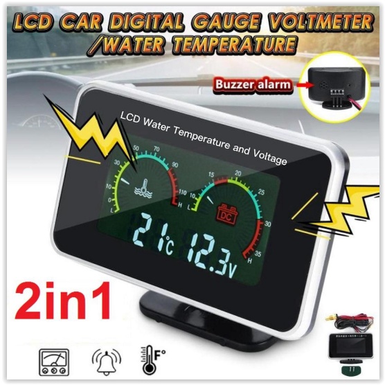 TERMURAH 2in1 LCD Digital Pengukur Temperatur Air Voltmeter Tekanan Udara