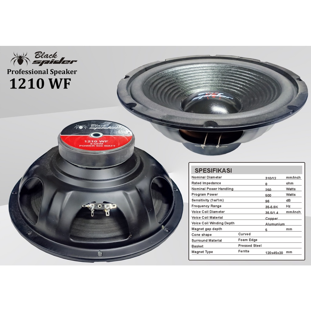Speaker 12 Inch Woofer Black Spider Blackspider 1210Wf Speaker 12&quot;