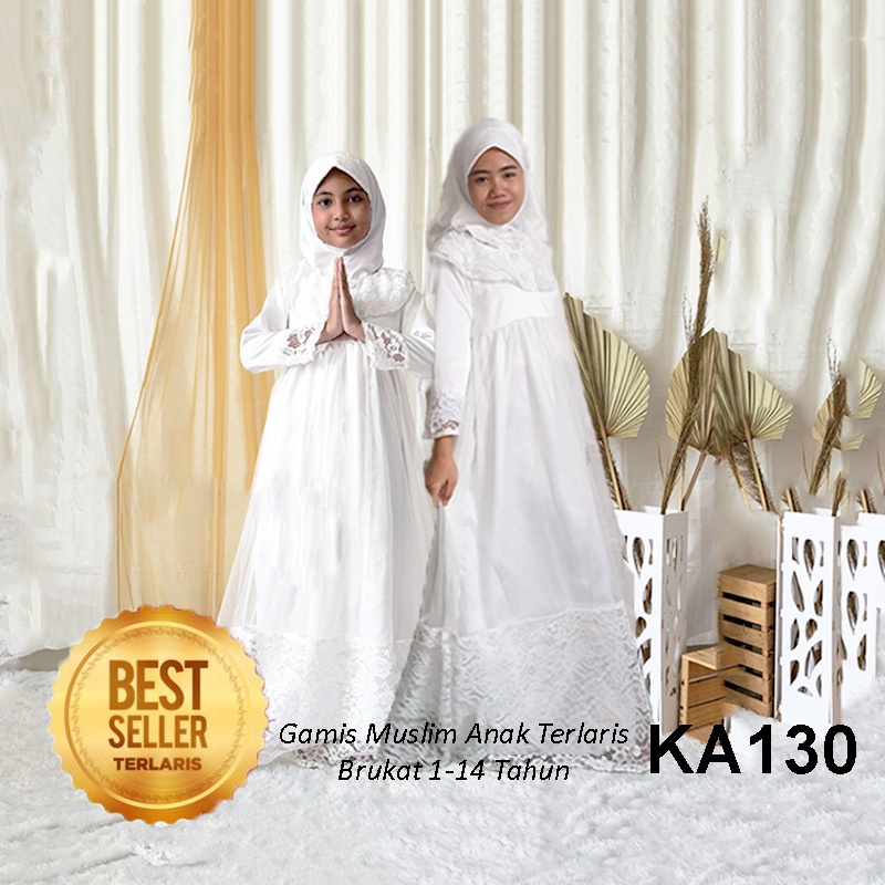 Baju Lebaran Anak Perempuan 2023 Warna Putih 10 12 tahun Set Hijab Bahan Adem Gamis Anak Perempuan Tanggung KA130