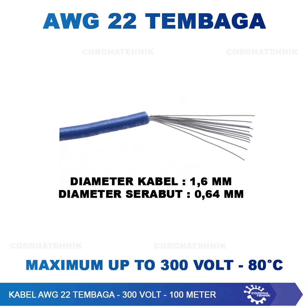 300 Volt - 100 Meter - Kabel AWG 22 Tembaga