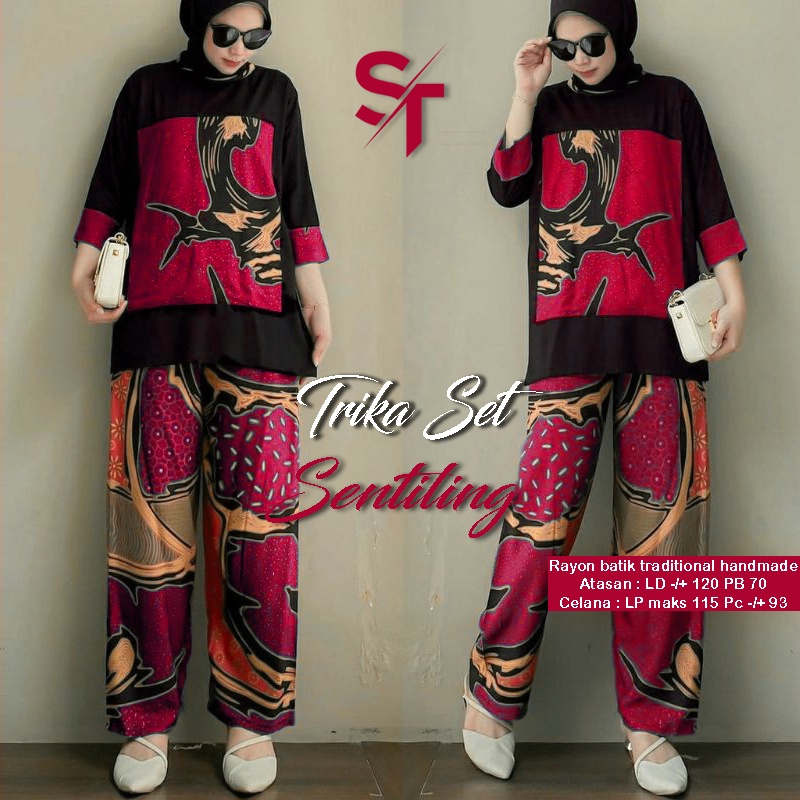 SETELAN WANITA TRIKA SET ABSTRAK JUMBO / SATU SET BAJU DAN CELANA JUMBO LD120cm