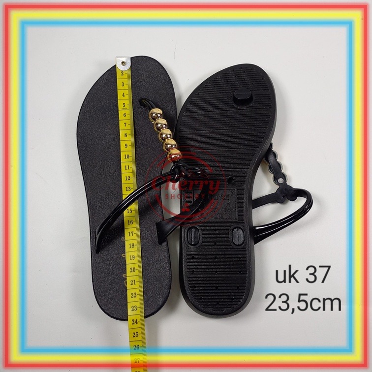 L1913-16 Sandal Jepit Karet Wanita Glanzton Sendal Cewek Jelly Tali Kabel Bulat Emas Krom Chrome