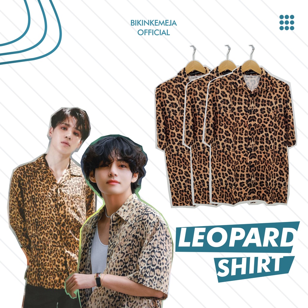 KEMEJA LEOPARD | Kemeja Printing V Taehyung Jimin Motif Leopard Rayon | Full Print Cowok Cewek Pria 