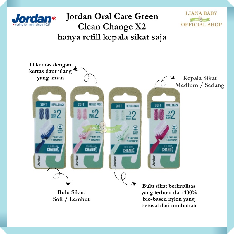 JORDAN GREEN CLEAN SOFT SIKAT GIGI DEWASA ISI 1 + REFFIL BAGIAN KEPALA SIKAT