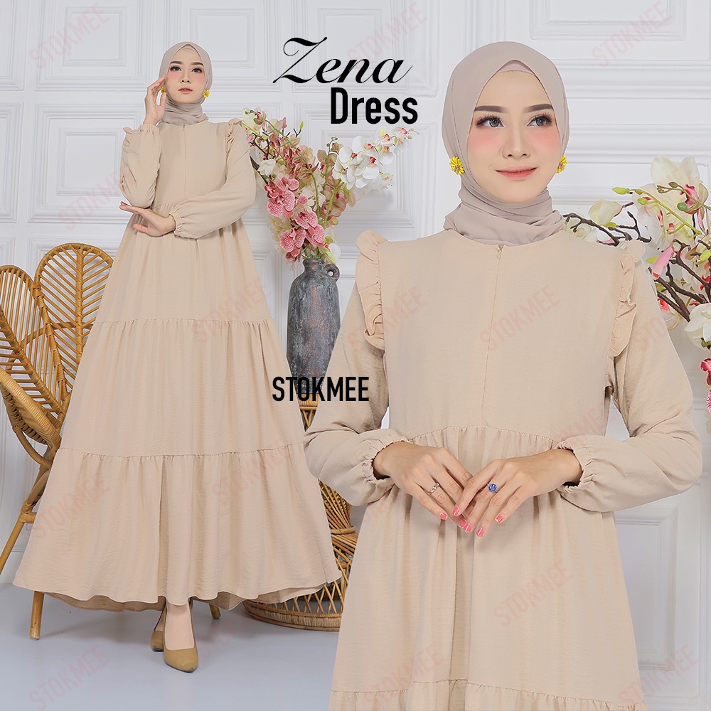 Zena Dress By Stokmee. Gamis Muslim Syari Wanita Terbaru Crinkle Airflow Premium Polos Kekinian