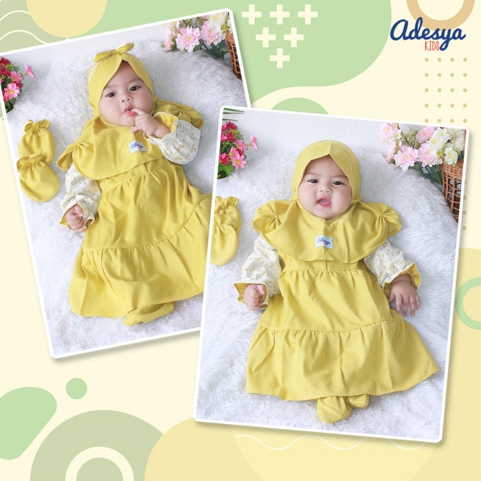 baju muslim gamis bayi perempuan Newborn, gamis Aziza