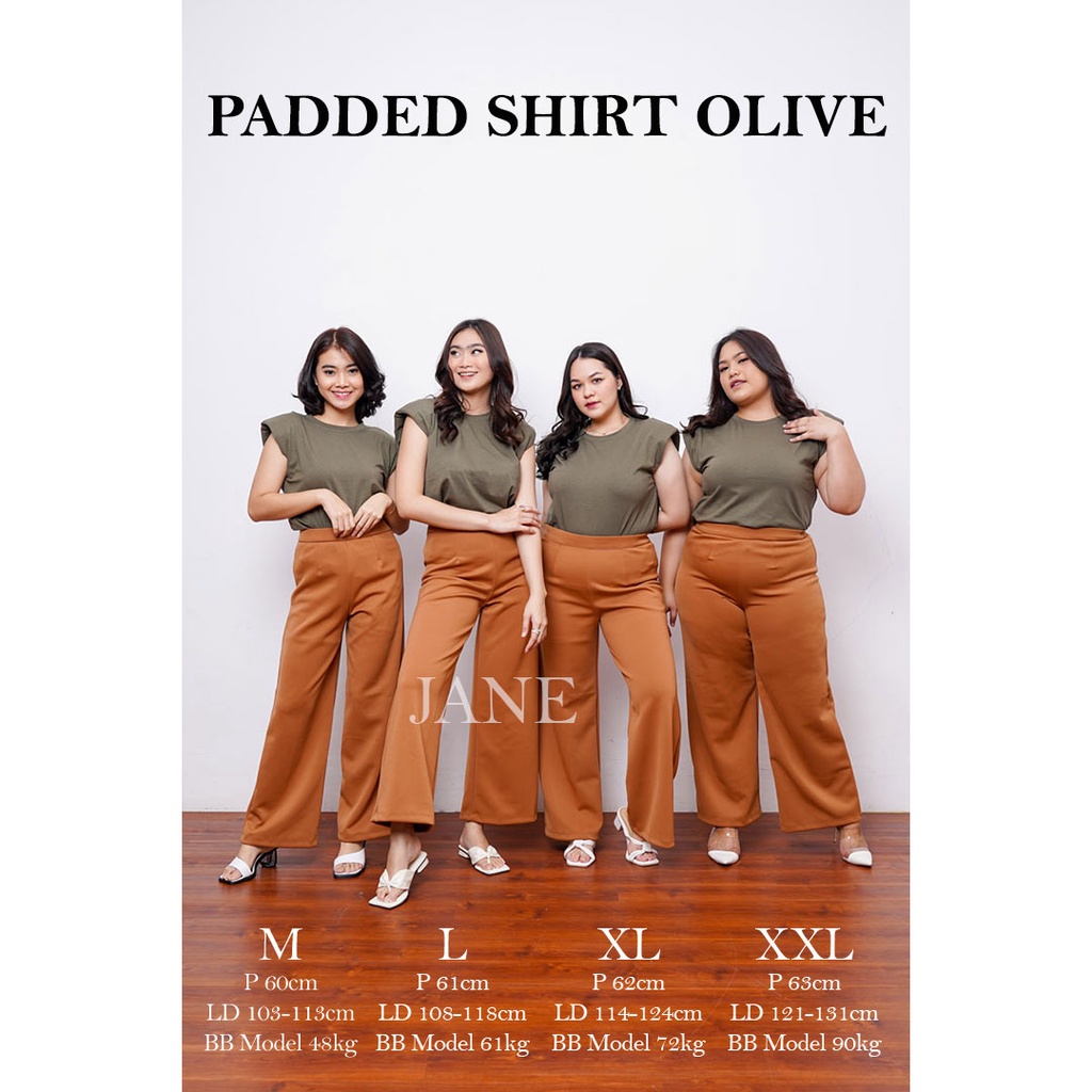 JANE COLLECTION || Pad Shoulder Top Blouse Wanita Hitam Kasual Atasan Wanita Putih Katun Muscle Tee Padded Top