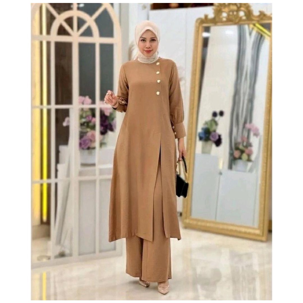 Baju Muslim Wanita Dewasa Wonset Setcelan Tunik 2In1 Ngaji Atasan Bawahan Mewah Secelan Wanset Onese