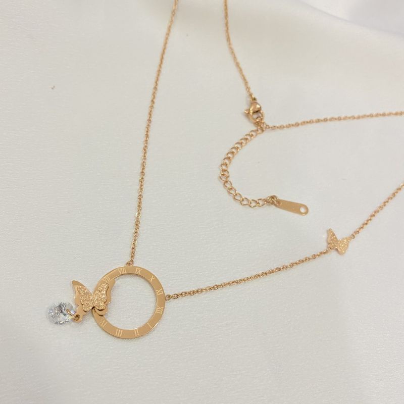 Kalung Korea Titanium Anti Karat Liontin Kupu Aksesoris Permata 2102a3