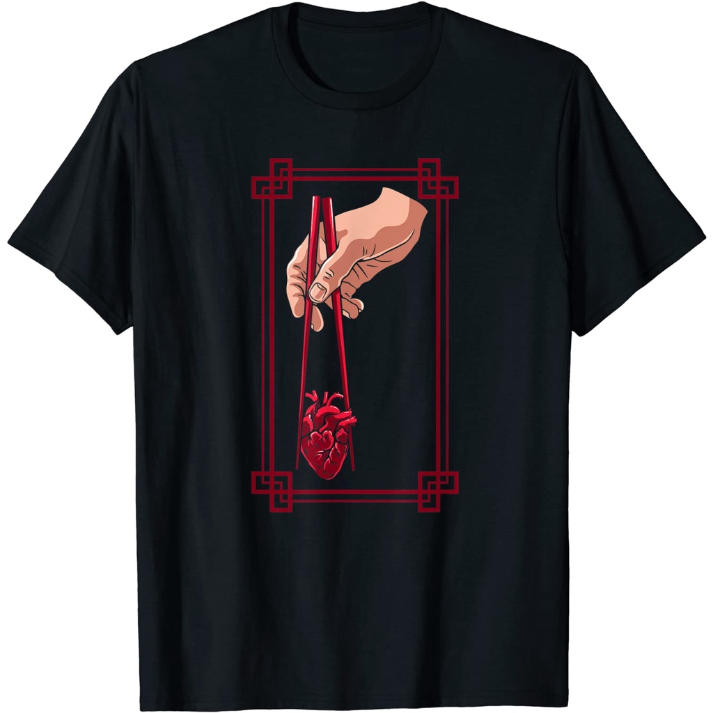 KAOS Aesthetic Goth Anime Japanese Chopstick and Heart T-Shirt