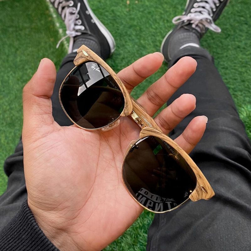 KACAMATA REY_BAN CLUBMASTER WOOD, CLONE 1:1 GRADE A FRAME WOOD SIZE 51,  LENSA KACA ASLI