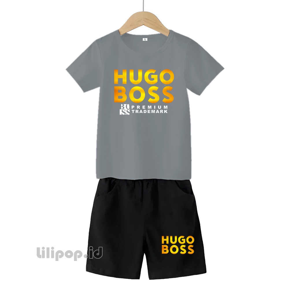 Baju Anak Stelan Kaos 3/4 Hugo Cowok Cewek  Usia 1 - 4 Tahun Celana Pendek Harian