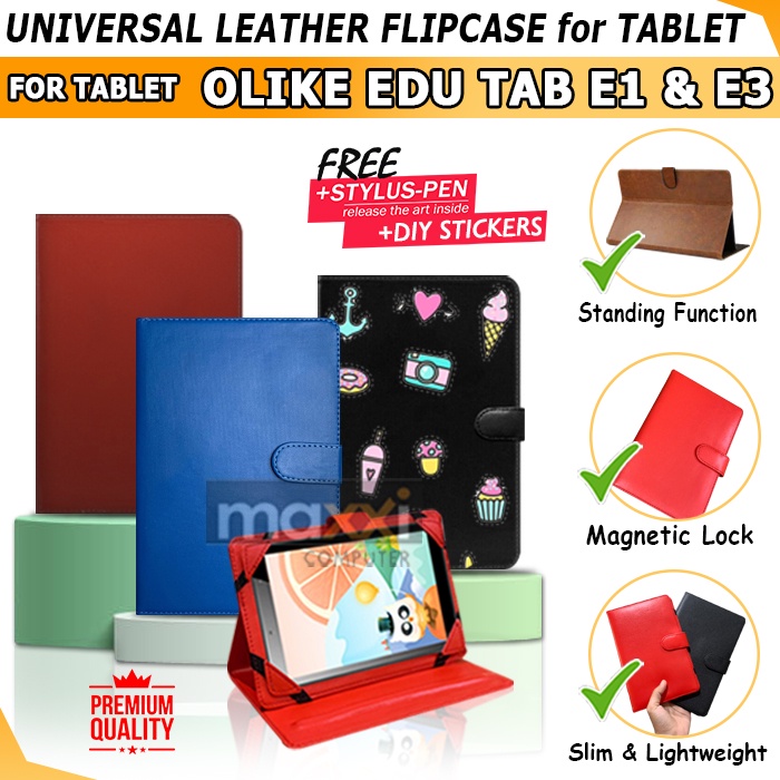 Case Tablet Olike Edu Tab Edutab E1 E3 8 10 Inch Casing Soft Flip Book Cover Sarung Kesing Flipcase 