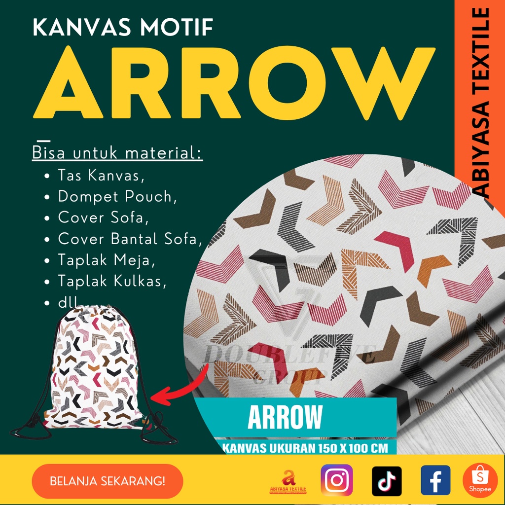 Kanvas ARROW NARROW Lebar 1,5 Meter / Kain Kanvas Meteran / Bahan Tas Kanvas Motif
