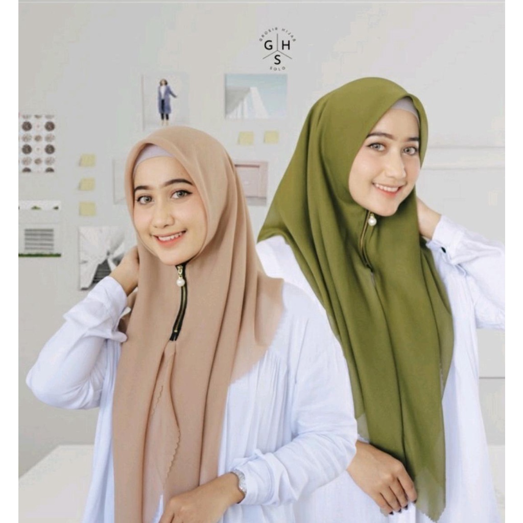 GROSIRHIJABKU  Hijab zipper polos / jilbab Instan Zipper Bella Polycotton / segi empat Bella Square 