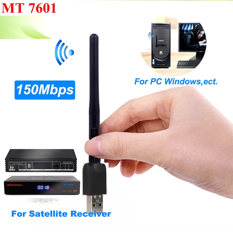 Taffware WiFi USB Adapter 802.11N 150Mbps 3dBi MT7601 with Antena - Black