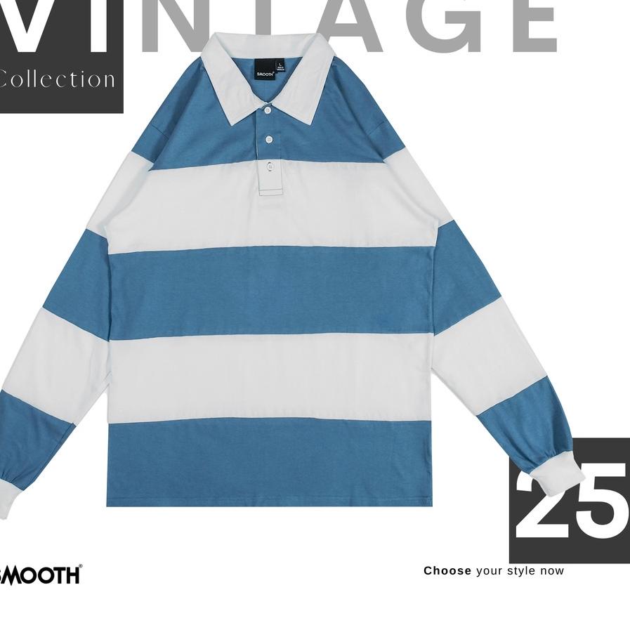 ➶ SMOOTH BASIC Vintage Rugby Polo Shirt - blue Niagara White ✮