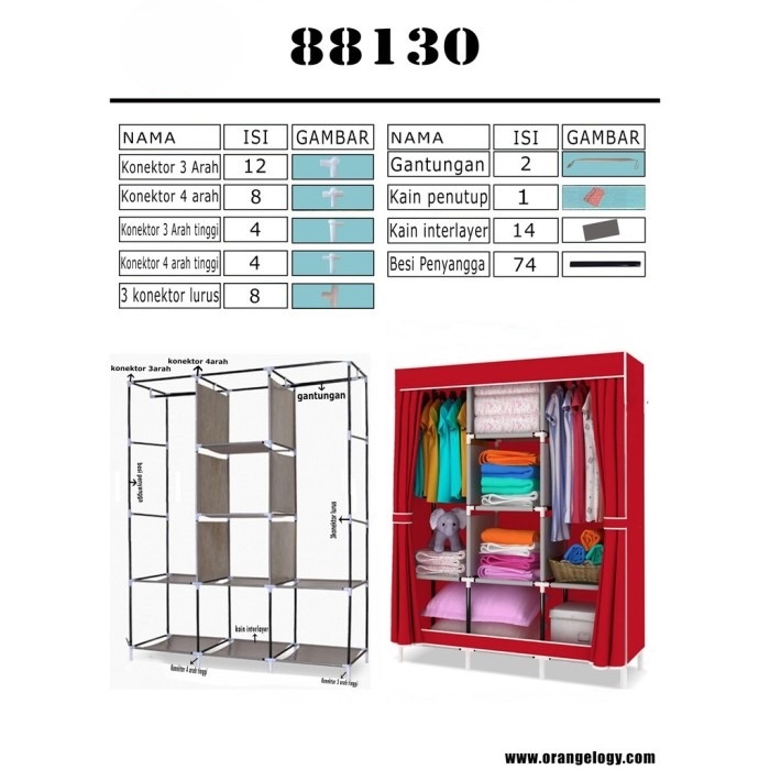 MILIKI SEGERA Lemari Kain Portabel Murah Mudah Di Rakit Rak Susun Serbaguna Ukuran Jumbo Lemari Pakaian Plastik Portable Import 3 Sisi Praktis Premium Matte Elegant