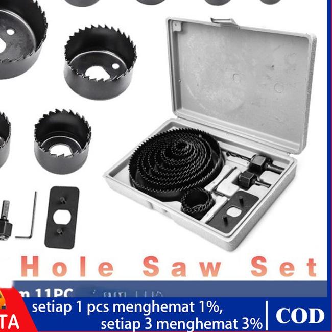 ○ 11 Pcs HoleSaw Kit Hole Saw Set Mata Bor Pelubang Kayu PVC Berkualitas ♡