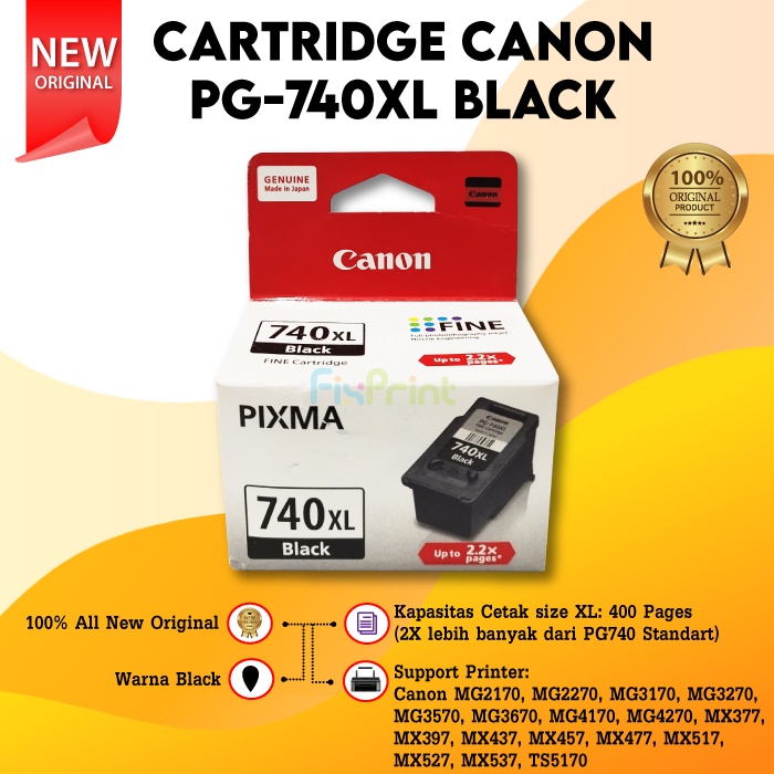 Cartridge Cn PG-740XL Black New Original, Tinta Cartridge PG 740XL Printer TS5170 MG2170 MG2270 MG3170 MG3270 MG3570 MG3670 MG4170 MG4270 MX377 MX397 MX437 MX457 MX477 MX517 MX527 MX537