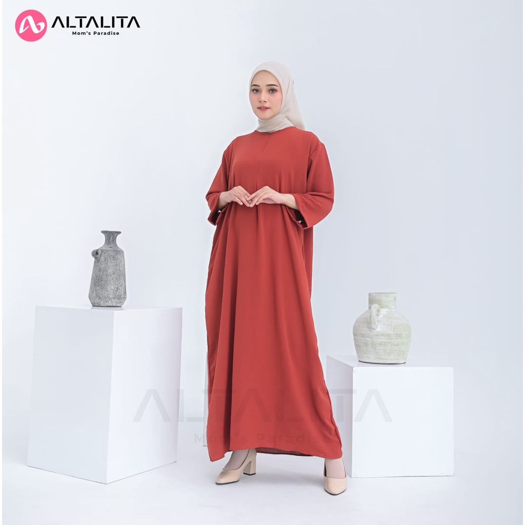 Altalita - Daster Gamis Kekinian Cringcle Airflow Polos Busui Panjang Lengan 3/4 Jumbo Semata Kaki