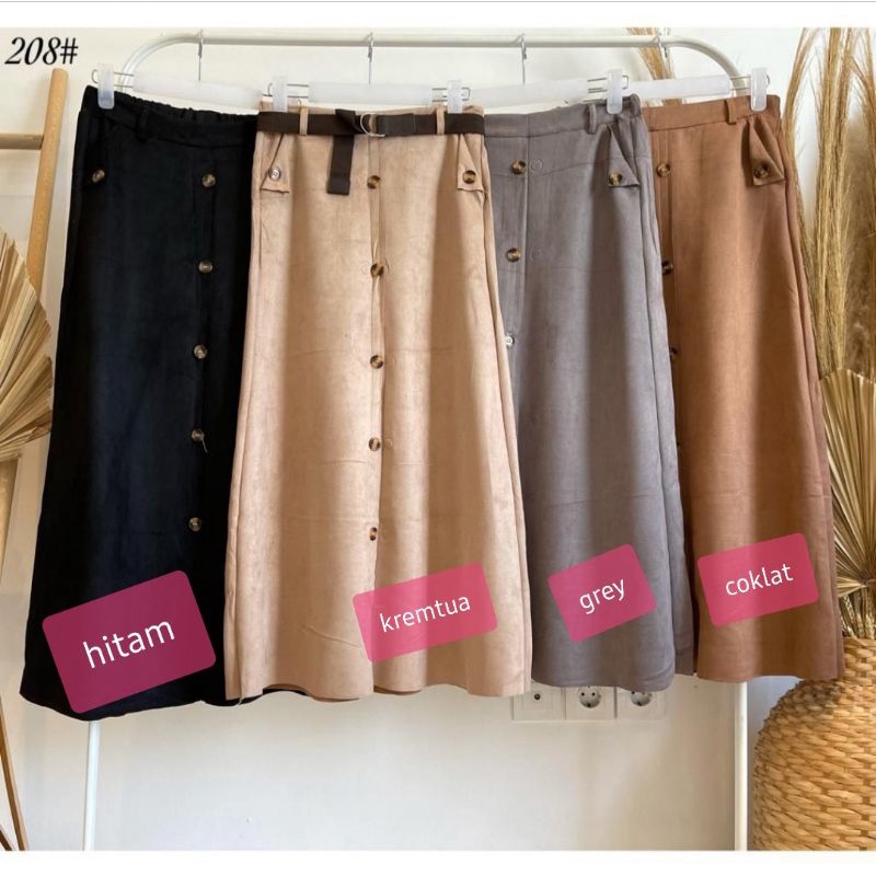 rok suede import with belt | rok suede panjang | rok hitam panjang import