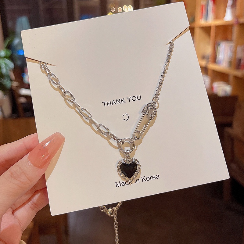 COD❤️Kalung Titanium Love Hitam Korea Retro Hip Hop Gaya Necklace Aksesori Fashion- cl