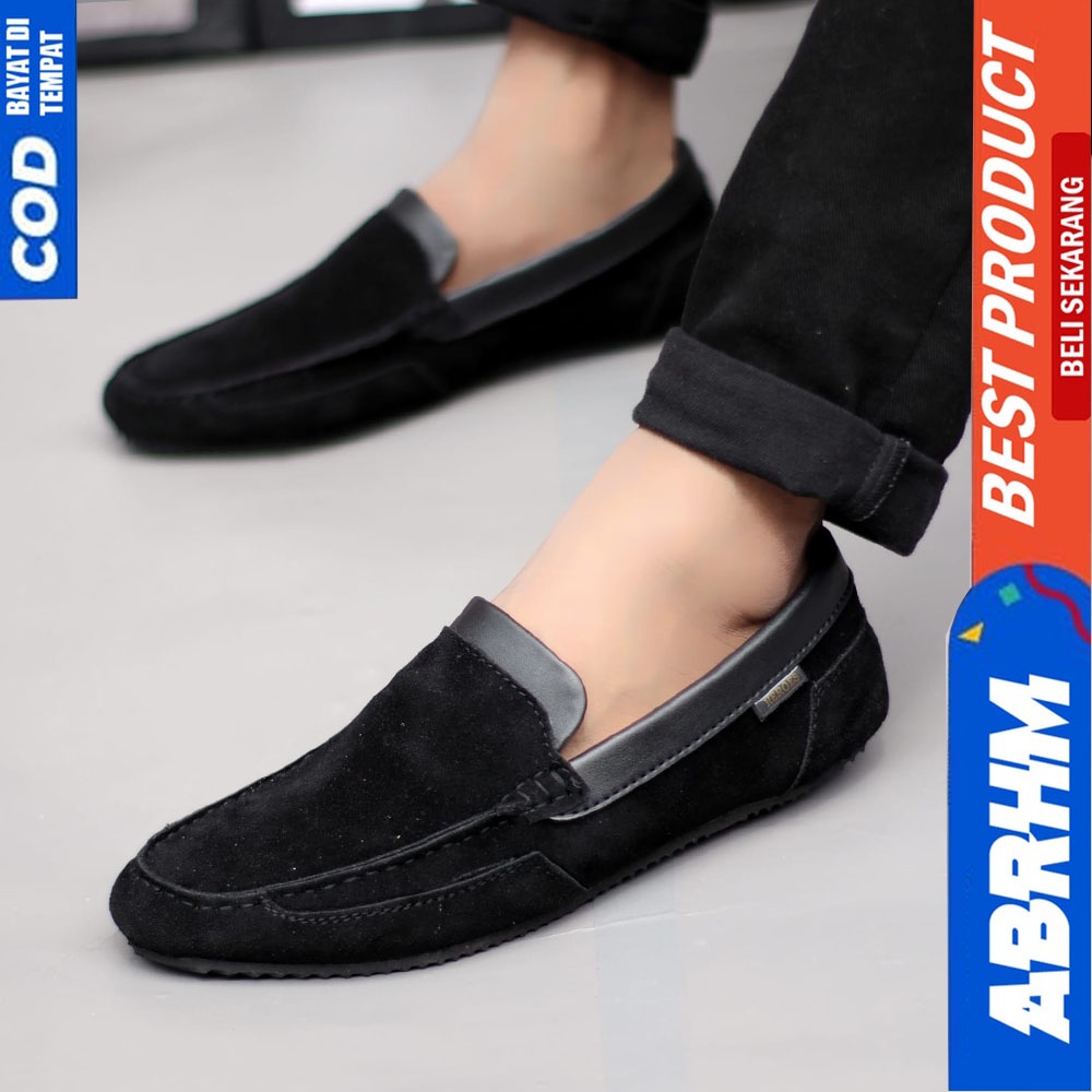 ABRHM Sepatu Casual Slip On Hitam Kerja Pria